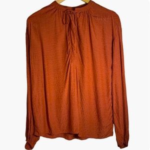 A New Day blouse top burnt orange Swiss dot pop over balloon sleeve XS